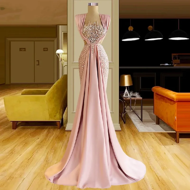 Women's Long-Sleeve DressesHot Pink Beaded Party Gowns Arabic Long Wedding Night Evening Dresses Custom Made For Women Prom Celebrity Dresses Robe Soiree