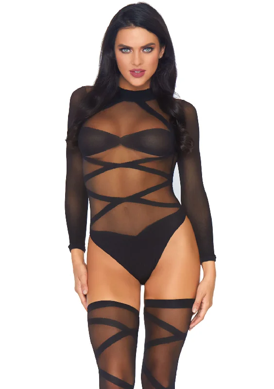 women's pajamas made from organic cottonLeg Avenue  Opaque Sheer Criss Cross Body Suit W/Thigh Highs  8471