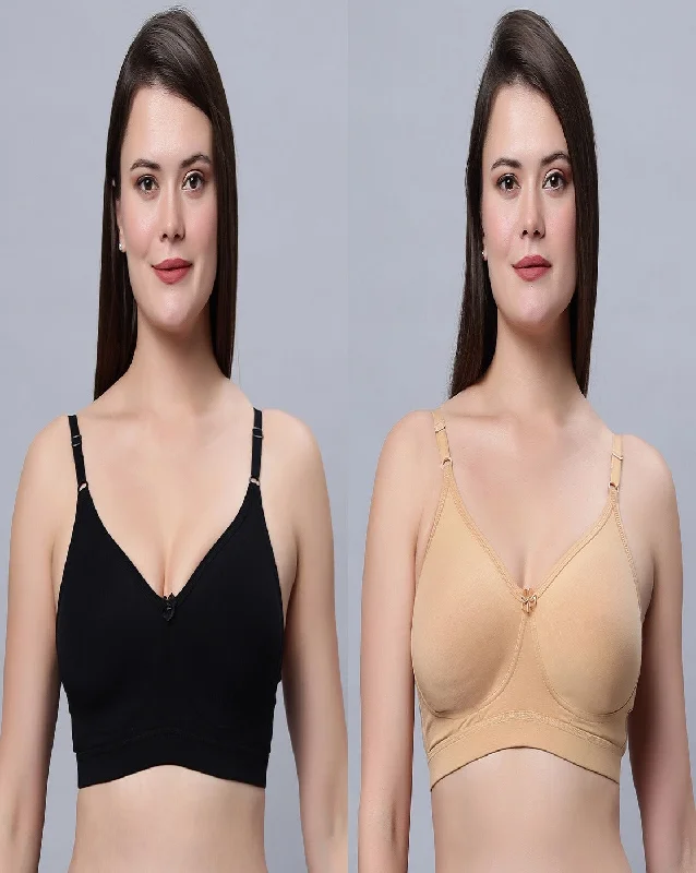 convertible plunge braFull Coverage Non Padded Tshirt Black and Skin Color Bra (Pack of 2)