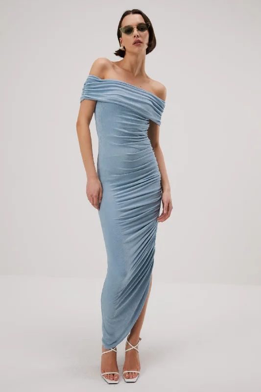 Women's Shawl Collar DressesMisha Keoni Slinky Jersey Midi Dress - Sterling Blue