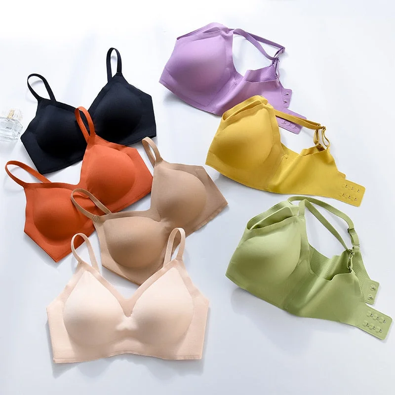 full-coverage bra for large bustsSeamless Invisible Bra For Women Sexy Lingerie Deep Vneck Push Up Bra Wire Free Brassiere Bra Removable Pads Bralette Underwear