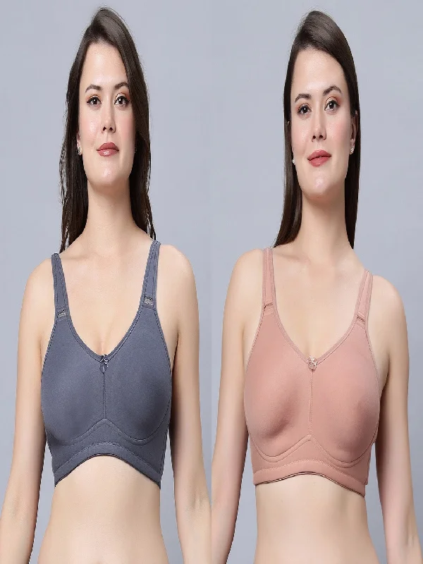 convertible halter bra with underwire supportNon padded full coverage Skin and Grey Color Bra (Pack of 2)