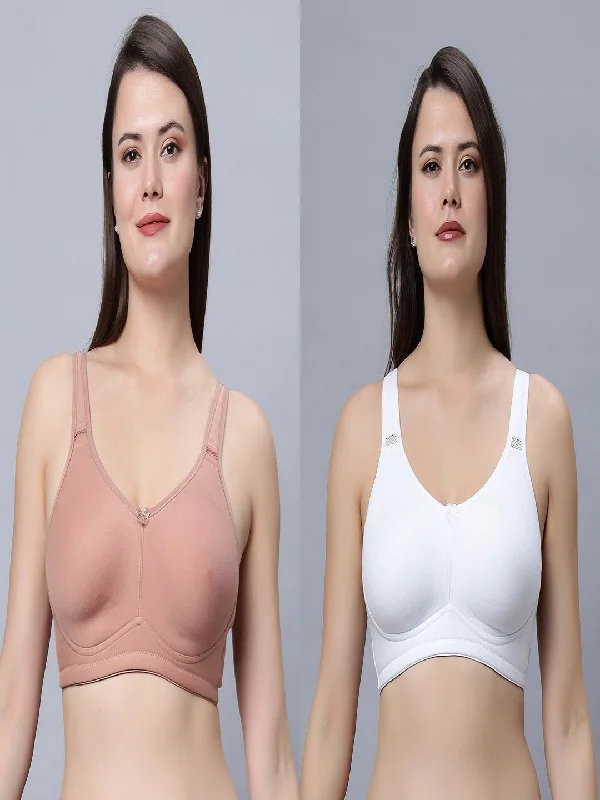 wireless maternity braNon padded full coverage Skin and White Color Bra (Pack of 2)