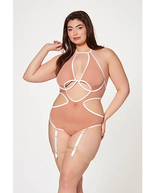 wire-free contour braMesh Cut Out Halter Teddy Nude/white Qn