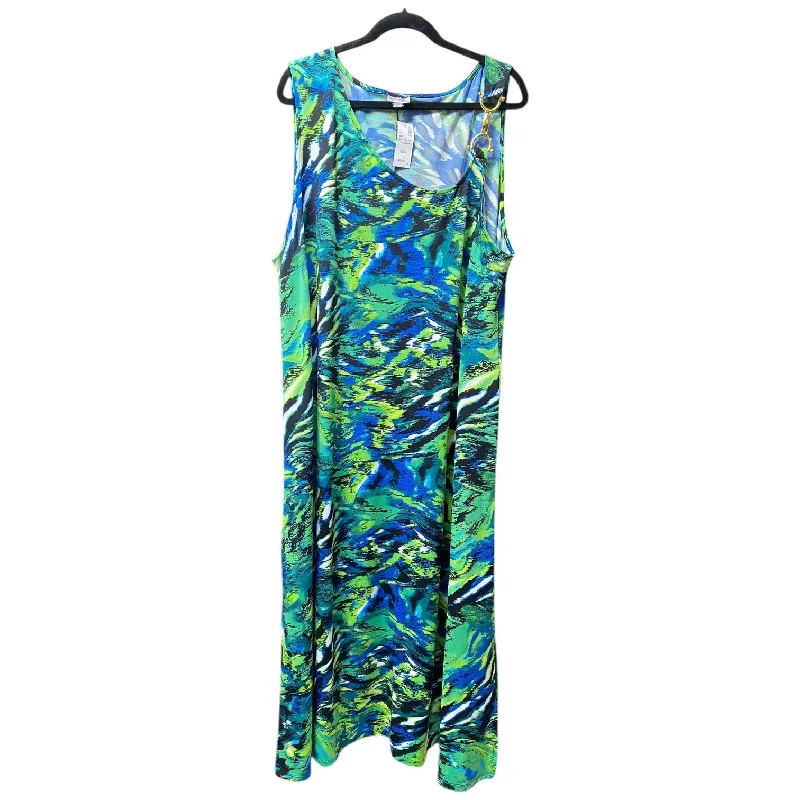 Women's Collarless DressesDress Casual Maxi By Avenue In Blue & Green, Size: 24