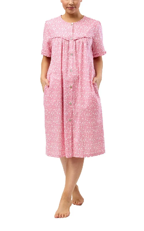 women's pajamas with a snug fitSchrank 100% Cotton Brunchcoat with Short Sleeve in Coral Leaf SK926L