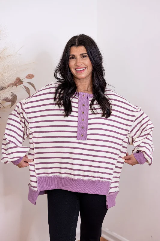 Women's Jumpsuits with PocketsModern Lilac Striped Pullover