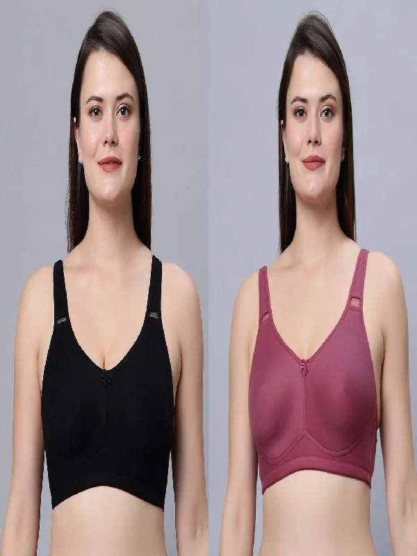 wireless bra for breastfeedingNon padded full coverage Black and Onion Color Bra (Pack of 2)