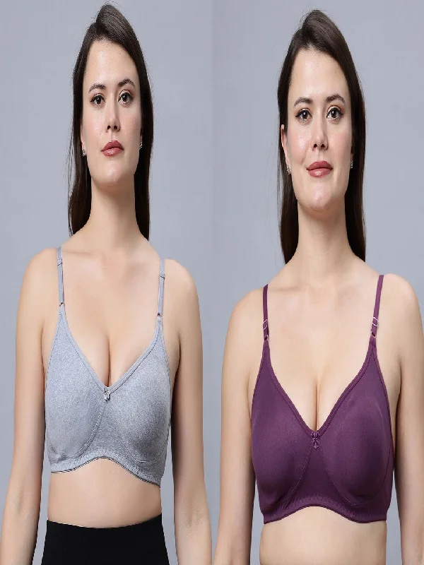 nursing bra with easy access clipsMedium coverage Non Padded Bra Grey Wine color (Pack of 2)