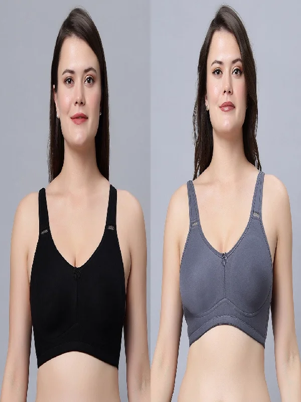 lace-up back bra for a custom fitNon padded full coverage Black and Grey Color Bra (Pack of 2)