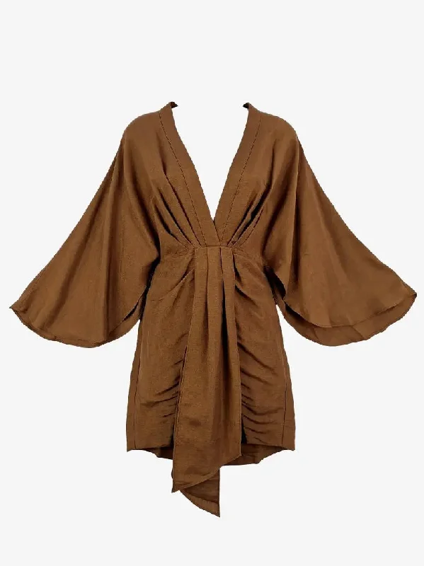 Women's Shawl Collar DressesSignificant Other Chocolate Linen Plunging Lola Mini Dress Size 6