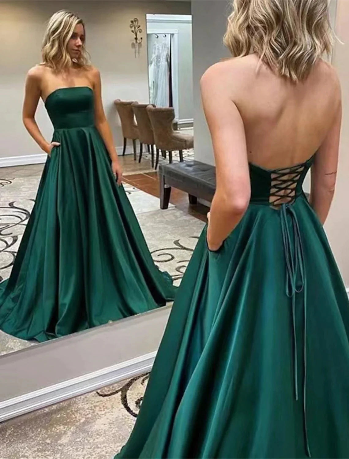 Women's Square Collar DressesA-Line Prom Dresses Maxi Dress Formal Floor Length Sleeveless Strapless Jersey Backless with Slit