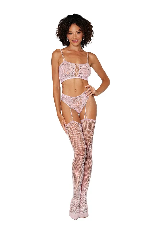 women's pajamas featuring floral embroideryTwo-piece lace bodystocking set