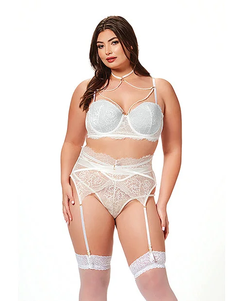 plus-size sports bra with mesh ventilationLace & Pearl Bra, Garter Belt & Thong White 1x/2x