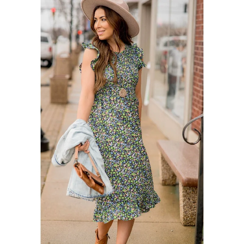 Women's Peter Pan Collar DressesBlooming Floral Midi Dress