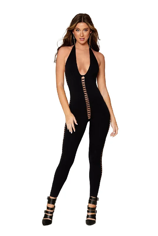 women's pajamas for bed and breakfast staysOpaque knitted halter catsuit bodystocking