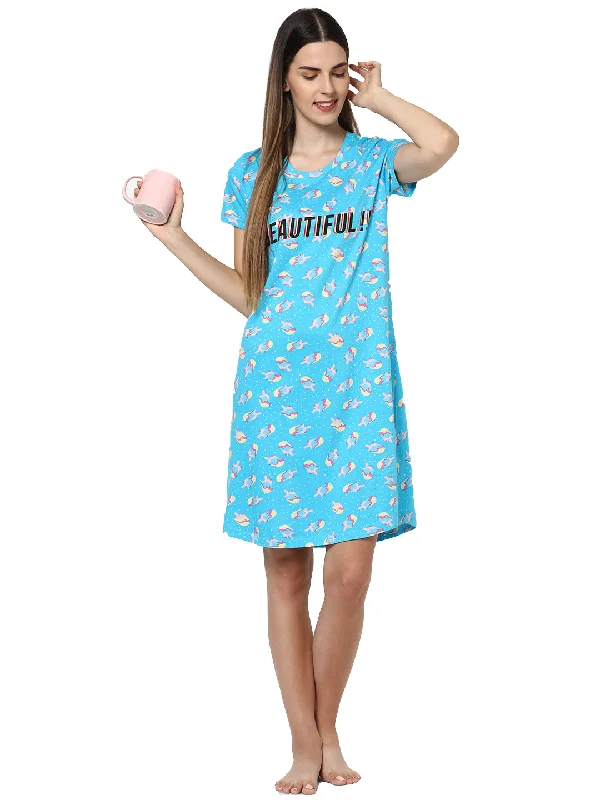 women's pajamas for yoga and meditationevolove women's icecream print with beautiful printed knee length nightgown/short nighty/longpolo, 100% cotton, super soft, trendy design