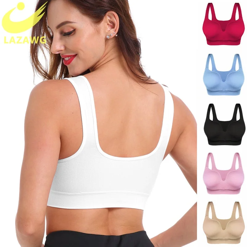 seamless bra for sensitive skinLAZAWG Sexy Sports Bra for Women Gym Push Up Yoga Tops Seamless Workout Vest Sportwear High Impact Yoga Bra Fitness Underwear