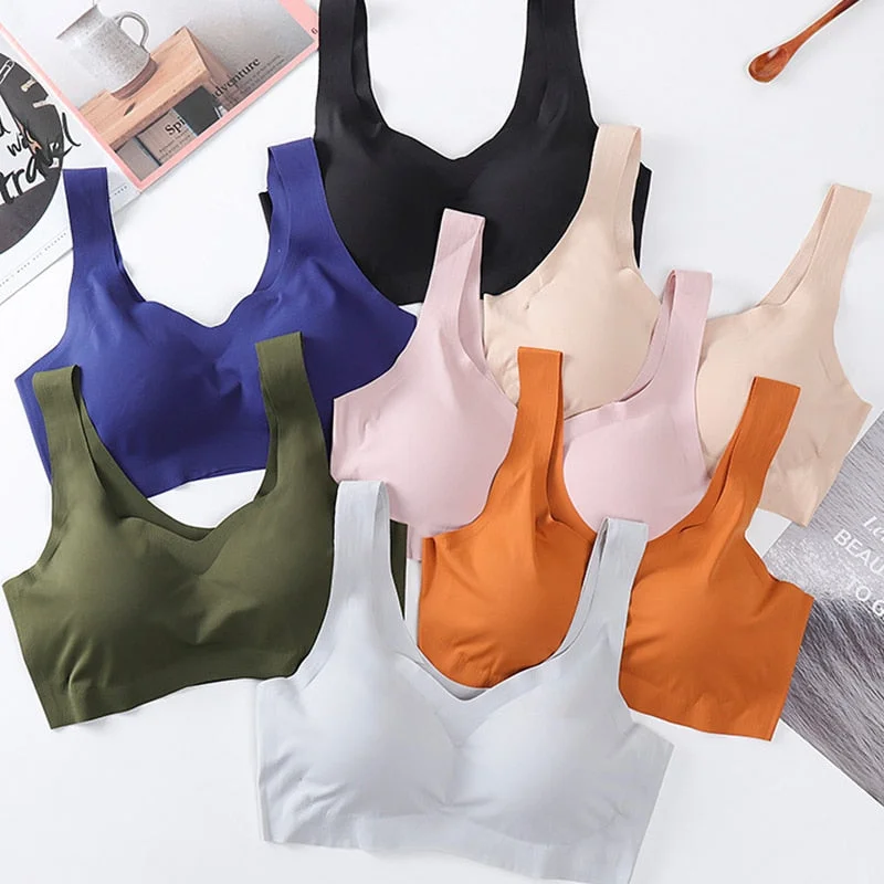 sports bra with compression technologyIce Silk Bra Seamless Vest Bras Women Push Up Underwear Lingerie Sleep Top Padded Bralette Soutien Gorge нижнее белье женское