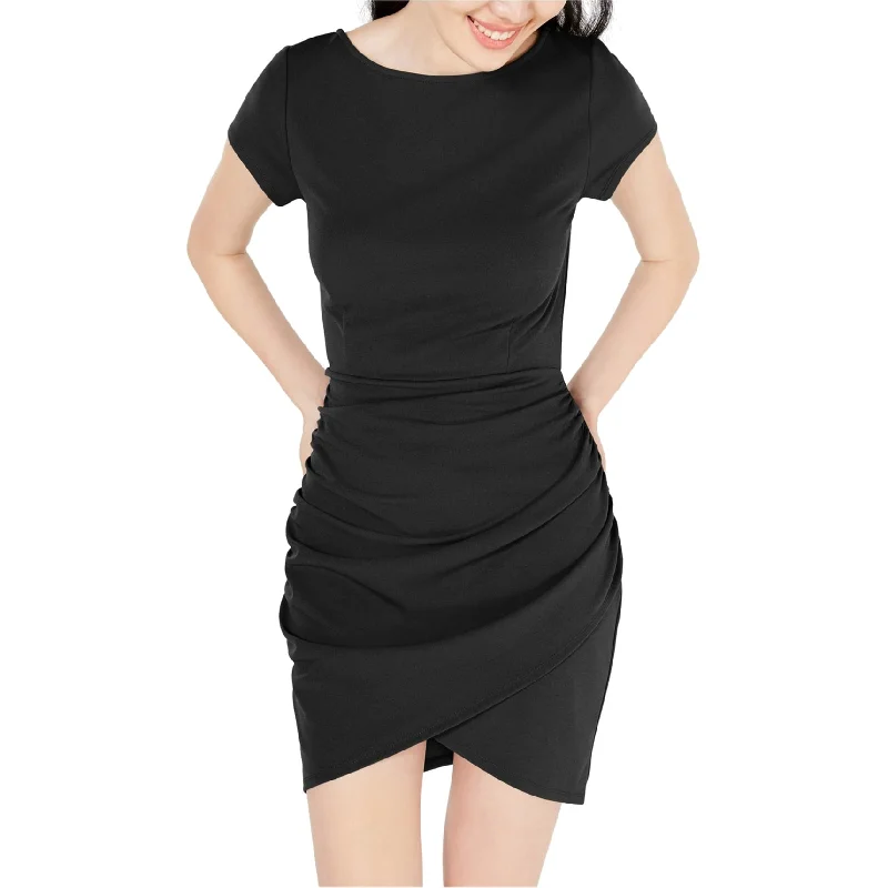 Women's High-Low DressesPlanet Gold Womens Ruched Bodycon Dress, Black, X-Small