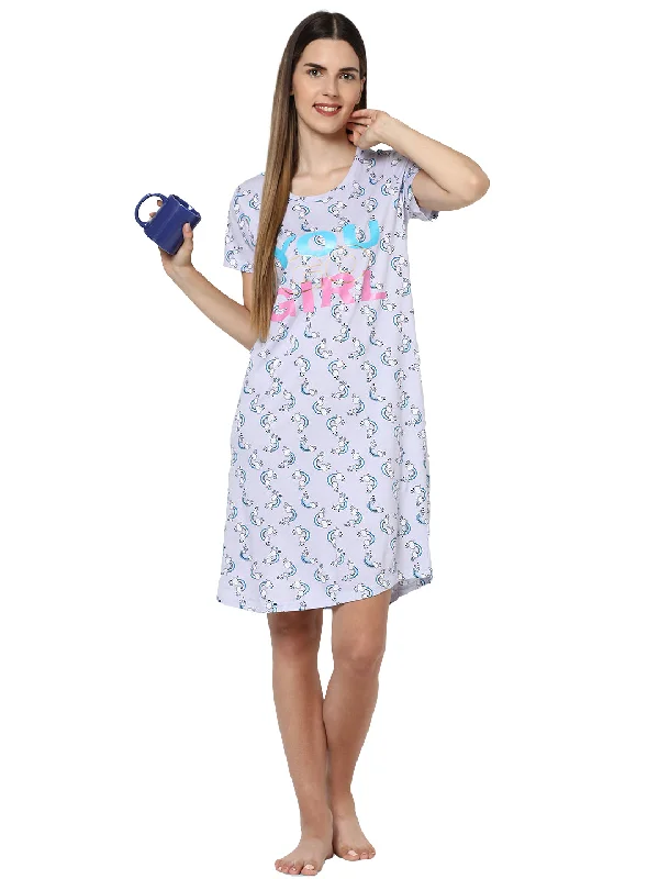 women's pajamas with a stylish cutevolove women's rainow print with you go girl printed knee length nightgown/short nighty/longpolo, 100% cotton, super soft, trendy design