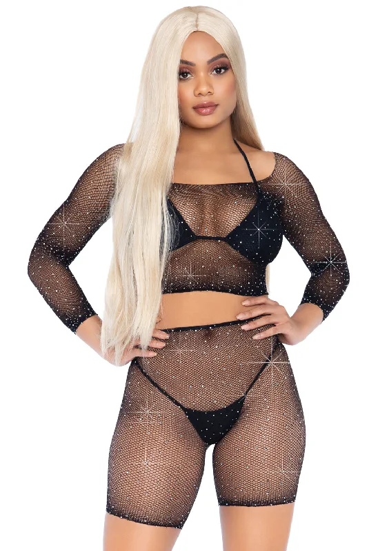 women's pajamas for those who love comfortLeg Avenue  Rhinestone Fishnet Crop Top and Shorts  81608