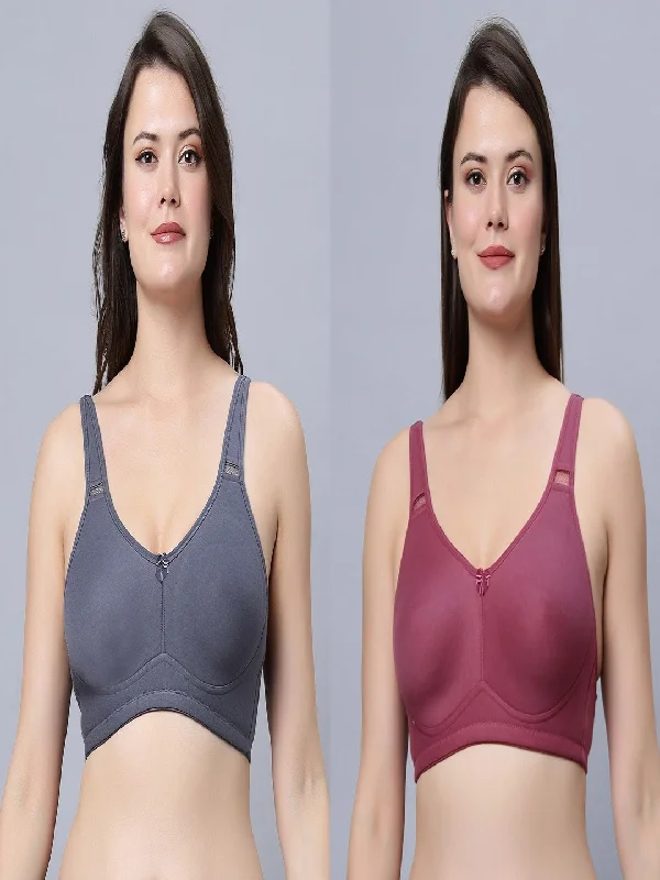 convertible strapless braNon padded full coverage Grey and Onion Color Bra (Pack of 2)