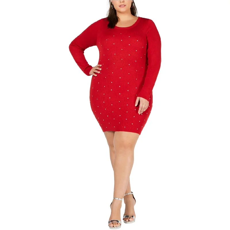 Women's Keyhole-Back DressesPlanet Gold Womens Studded Bodycon Sweater Dress, Red, 1X