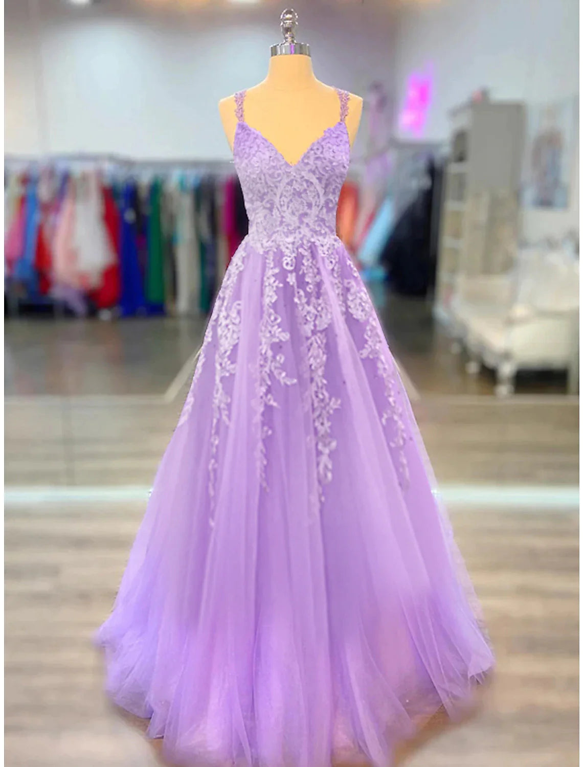 Women's U-Shaped Collar DressesA-Line Prom Dresses Maxi Dress Formal Court Train Sleeveless Spaghetti Strap Stretch Chiffon with Appliques Shouder Flower