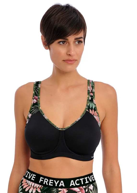 lace-trimmed convertible bra for special eventsFreya Sonic Jungle Black Moulded Sports Bra