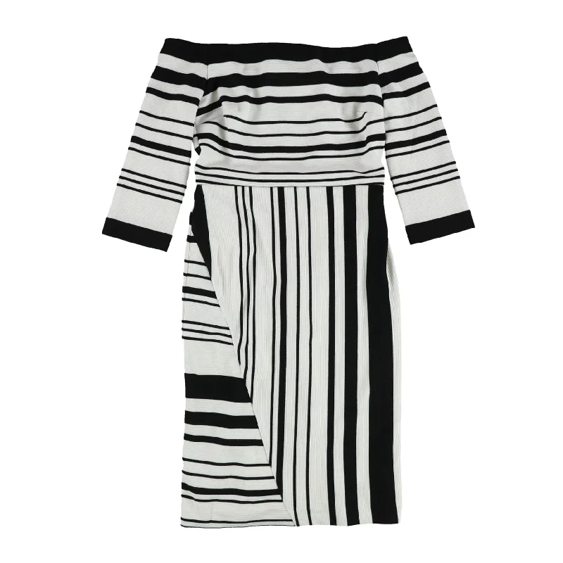 Women's Rounded-Neck DressesBar Iii Womens Striped A-Line Bodycon Dress