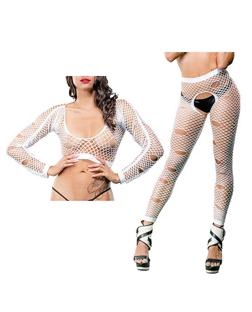 plus-size wireless racerback braBeverly Hills Naughty Girl Crotchless Mixed Hole Leggings White O/s