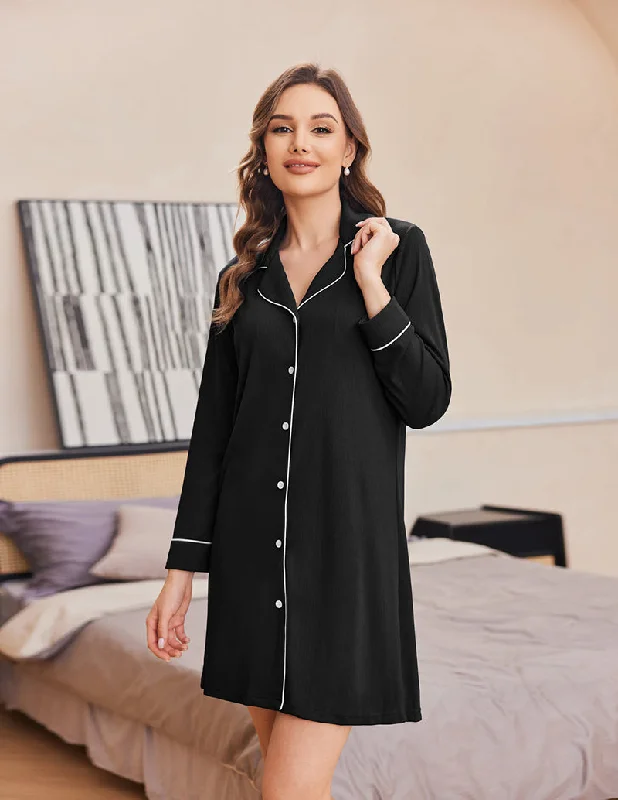 women's pajamas in solid colorsRibbed Knit Button Down Pajama Dress (US Only)