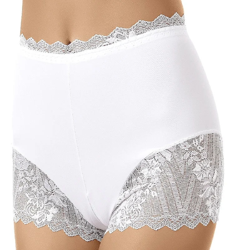 stretch lace panties with a high-leg cut for a flirty appealLadies Elegant and Sexy White Deep Microfibre Shorts With Beautiful Lace Details