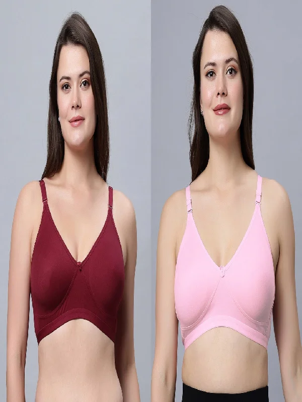 lingerie bra set with matching pantiesFull coverage Non Padded Bra Maroon Pink color (Pack of 2)