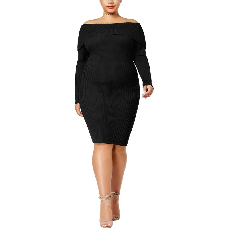 Women's Keyhole Collar DressesSay What? Womens Bodycon Sweater Dress, Black, 1X