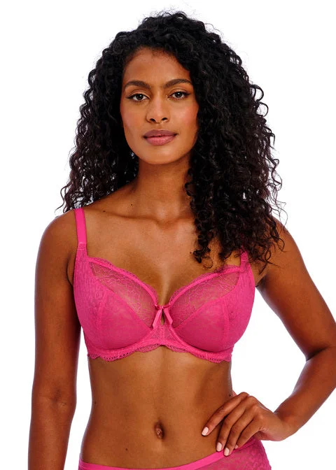 plus-size underwire bra with wide strapsFreya Fancies Hot Pink Uw Plunge Bra