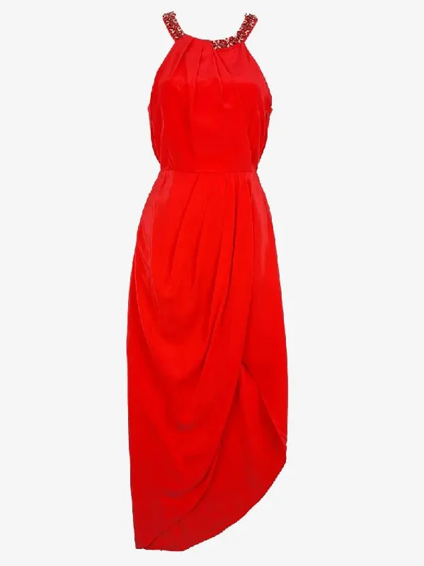 Women's Keyhole-Back DressesForever New Embellished Bright Coral Maxi Dress Size 6