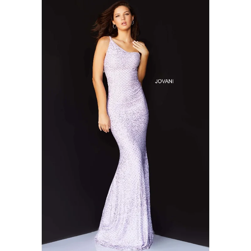 Women's Long-Sleeve DressesJovani Lilac One shoulder Bodycon Jersey Prom Dress 06734