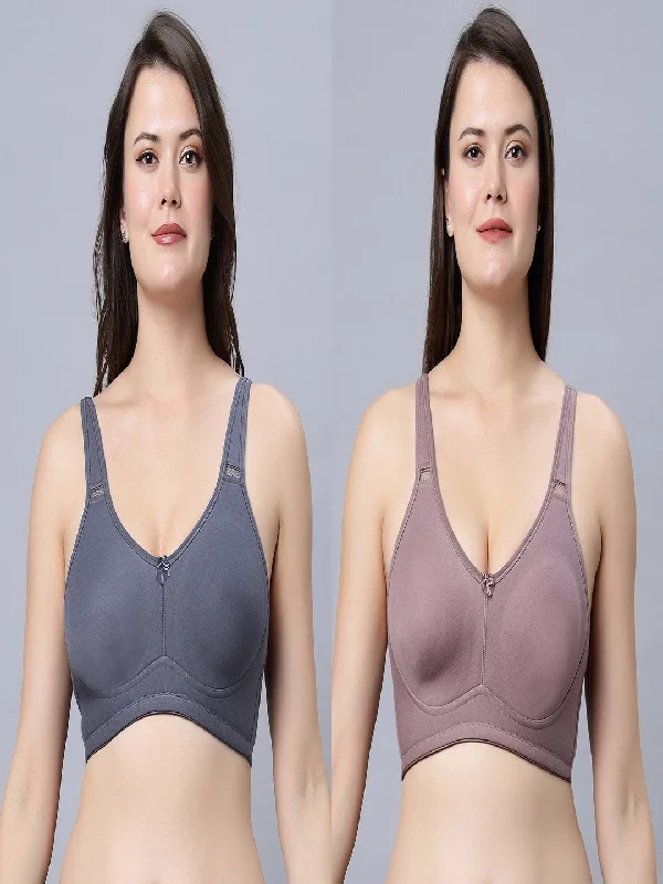 seamless bra for leotardsNon padded full coverage Grey and Mouse Color Bra (Pack of 2)