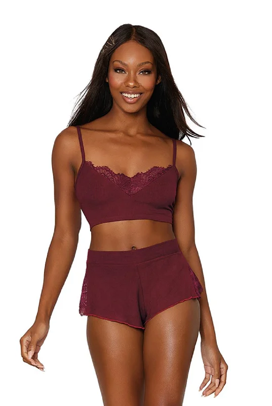 women's pajamas for campingRib-knit sleepwear bralette and short set