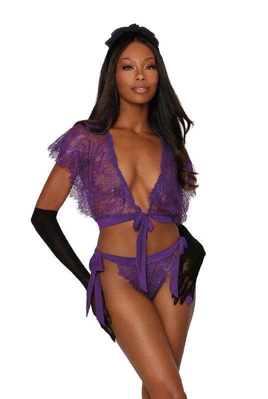 women's pajamas with a playful print﻿Eyelash lace lingerie shrug and matching panty set