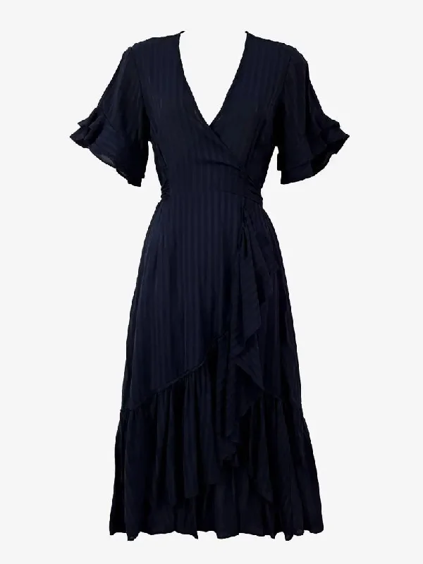 Women's Shirt Collar DressesSheike Elegant Ink Eclipse Striped Wrap Frilled Maxi Dress Size 6