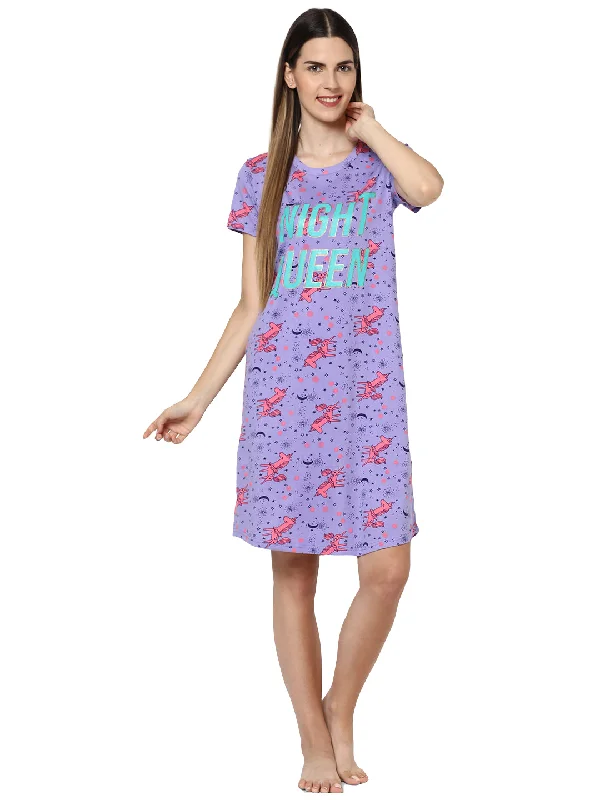 women's pajamas for those who seek cozy, all-night comfortevolove women's unicorn print with nightqueen printed knee length nightgown/short nighty/longpolo, 100% cotton, super soft, trendy design