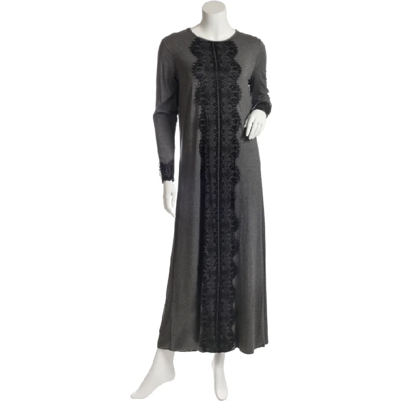 women's pajamas featuring floral embroideryGrey Modal Pull On Nightgown with Black Lace Detail EL863