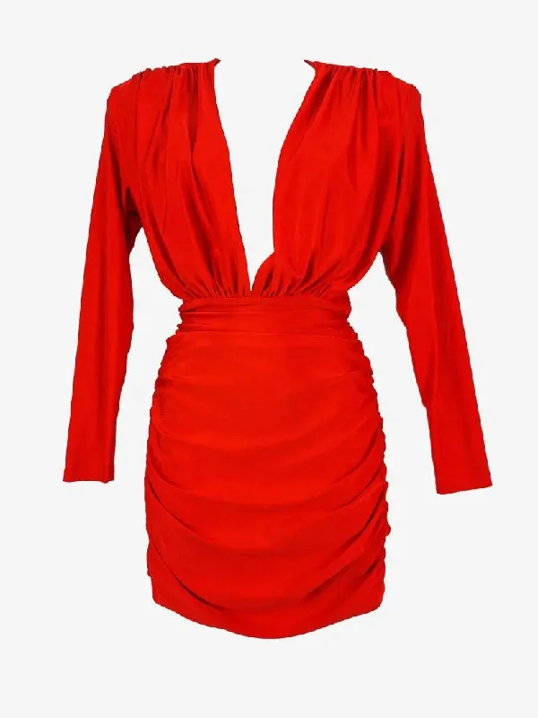 Women's Shirt Collar DressesRunaway Scarlet Plunge Neck Mini Evening Dress Size 10