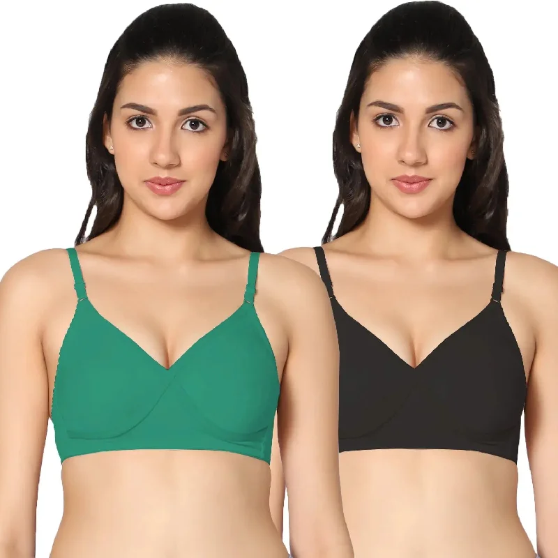 padded plunge braNon-Padded Full Coverage  T-Shirt Bra Black Green  color  (Pack of 2)