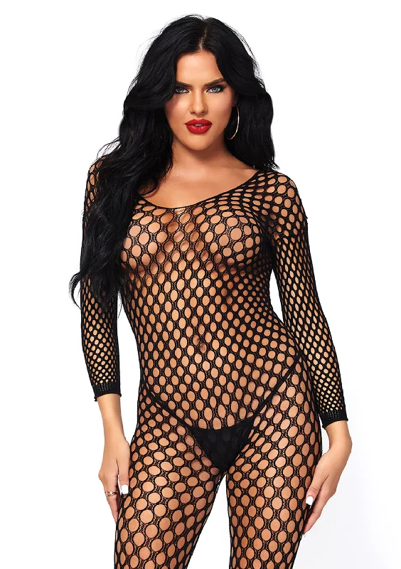 women's pajamas with built-in shortsLeg Avenue  Lycra Ringo Hole Long Slvs Bodystocking  8748