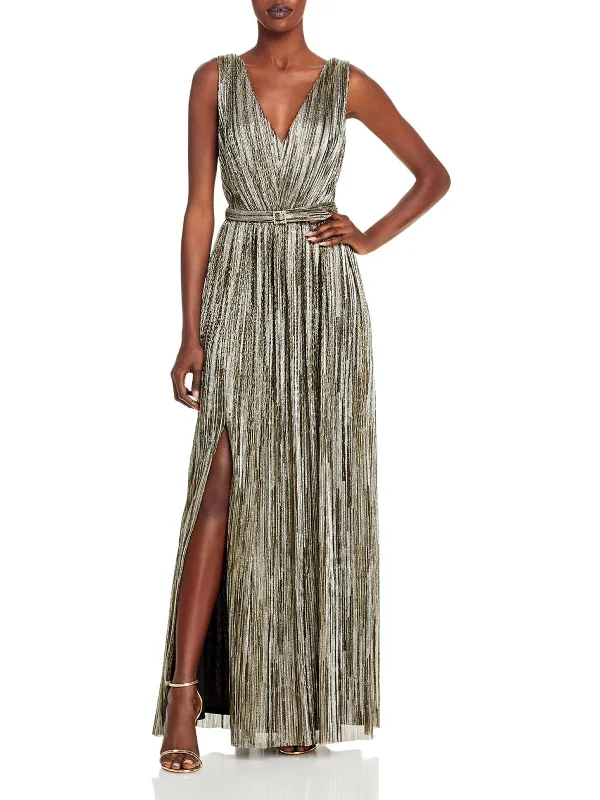 Women's Lapel Collar DressesWomens Metallic Sleeveless Evening Dress