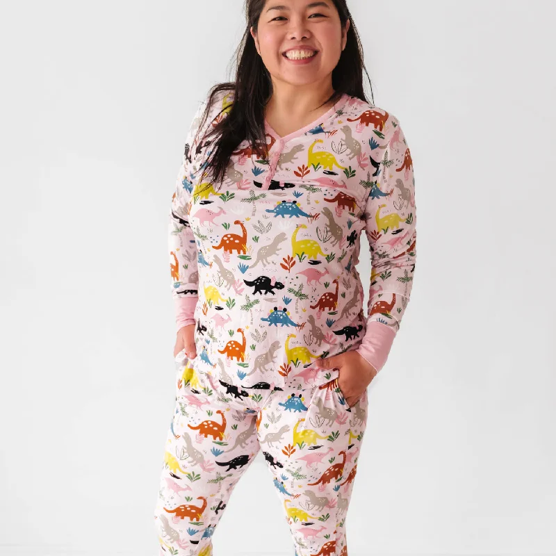 women's pajamas for movie nightsPink Jurassic Jungle Women's Pajama Top